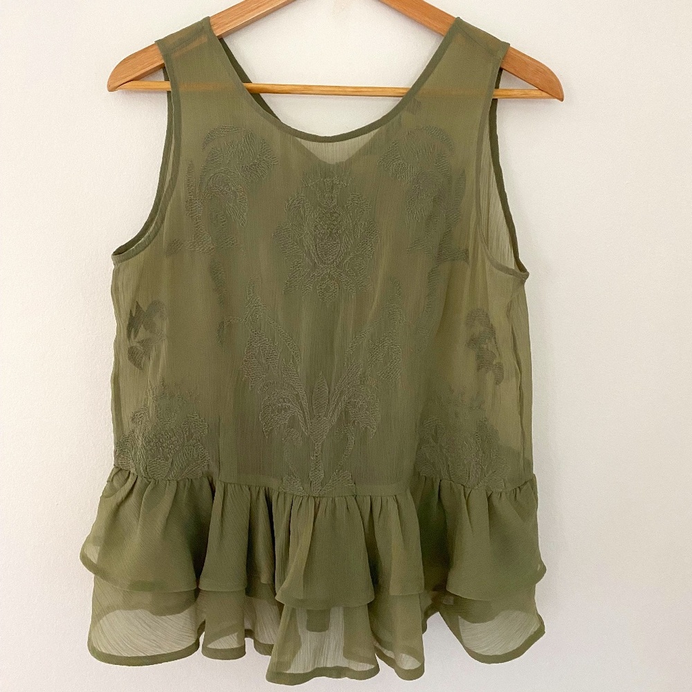 GUESS Sheer Peplum Tank Top - size M